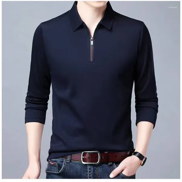 Herren Polos Langarm T-Shirt Revers Einfarbig Poloshirt Frühling Und Herbst Große Größe Bottoming Pullover Herrenbekleidung