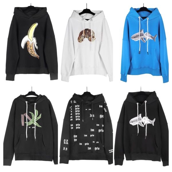 Erkek Hoodies Sweatshirts Tasarımcı Giyim Moda Palmiye Melekler Kırık Kuyruk Köpekbalığı Mektubu Flock Nakış Gevşek Kapşonlu Sweater Sıradan Pullover Katlar Mavi