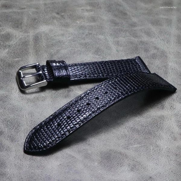 Relógio Bandas Lagarto Pele de Alta Qualidade Pulseira Macia 18 19 20 21 22mm Pulseira de Couro Artesanal Vintage Black Wrist Band Thin Strap