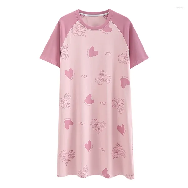 Mulheres sleepwear gaodinglan doce dos desenhos animados amor impressão manga curta mulheres camisolas verão o pescoço puro algodão camisola fina modal pijamas