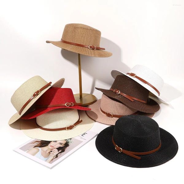 Шляпы с широкими полями, защита от солнца с пряжкой, большой цилиндр, пляжная кепка для отдыха на берегу моря, женская модная повседневная соломенная кепка, оптовая продажа