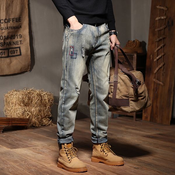 Männer Loch Jeans Lose Baggy Denim Hosen Mode Komfort Jungen Cargo Hosen Patchwork Casual Hosen Plus Größe 28-44 männer Kleidung Böden