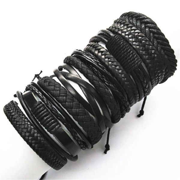 Charm Armbänder 10 Stück Set Schwarz Wrap Woven Mode Handgemachte Männer Männliche Frauen Leder Armreif Großhandel Schmuck Geschenk 231012