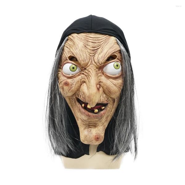Fontes de festa Reneecho The Old Witch Mask com cabelo e capuz látex horror Halloween para adulto