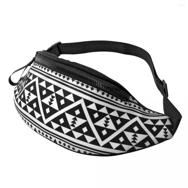 Taillenbeutel Stammesdruckbeutel schwarz weiße geometrische Teenager Klettern Pack Fashion Polyester