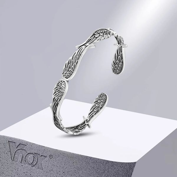 Charm-Armbänder Vnox Engelsflügel-Manschette für Männer und Frauen, Vintage-Stil, silberfarben, inspirierender Schutz-Armreif, Geschenke, Schmuck 231012