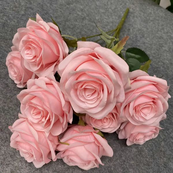 Flores secas artificiais rosa rosa falsa flor casamento buquê de noiva fotografia adereços casa decoração de jardim simulação buquê de rosas de seda 231013