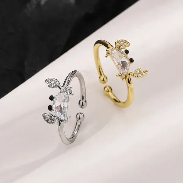 Fedi nuziali strass granchio moda per le donne semplice cristallo trasparente pietra regolabile bling geometrico anello di apertura accessori per gioielli