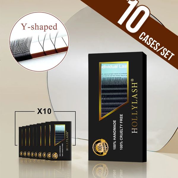 Cílios Falsos Hollylash 10 pcs Super Suave Y Forma Lash Extensão Atacado Individual Cílios Profissional Natural Falso Eye Lash Suprimentos 231012