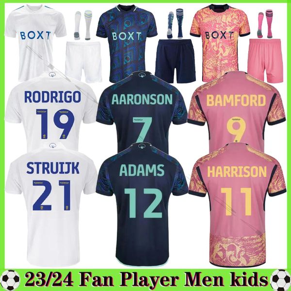 4xl 23 24 BAMFORD JAMES LLORENTE RODRIGO LEEDS Jerseys de futebol do Uniteds 2023 2024 Adams Aaronson Harrison Sinistro Kits Kit de futebol camisa de futebol Jogador