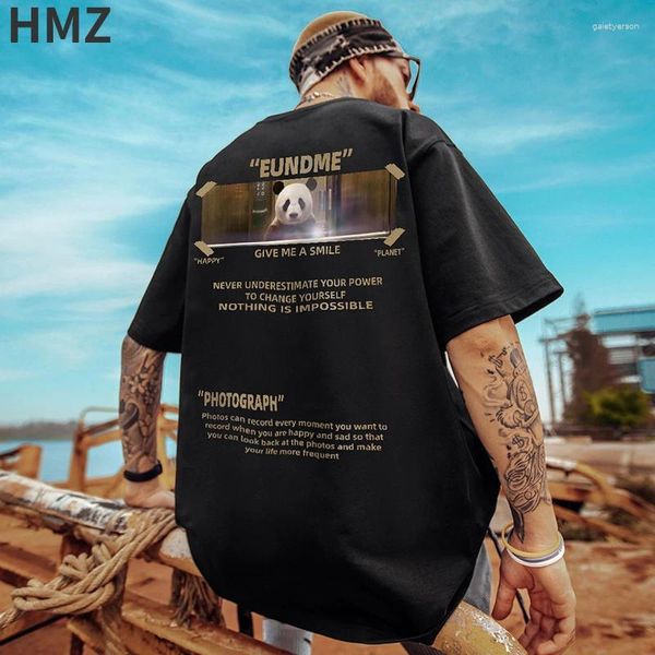 Мужские футболки HMZ 2023, летняя футболка большого размера, хлопковая мужская футболка в стиле хип-хоп с пандой, граффити, Harajuku, свободная мужская крутая рубашка, одежда для пар, 5XL