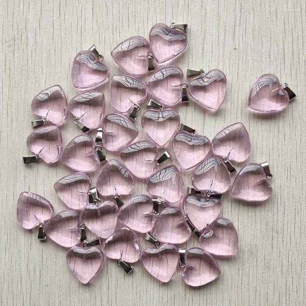 Pingente colares moda rosa vidro coração encantos pingentes diy jóias fazendo acessórios atacado 50 pçs/lote