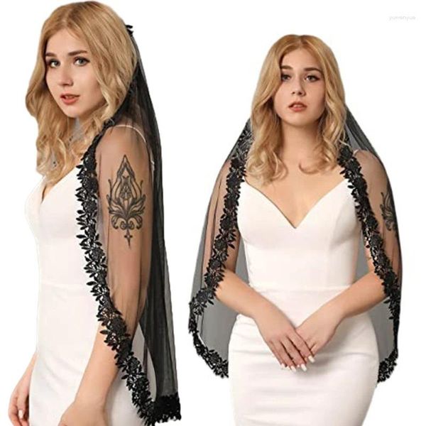 Sciarpe Velo da sposa Sposa Elaborato Foulard in tulle Pizzo Nero Sciarpa per addio al nubilato con testa di gallina