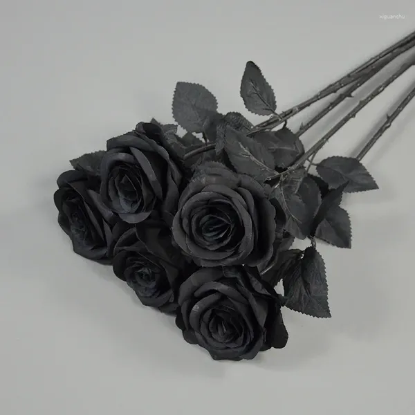 Dekorative Blumen, 5 Stück, schwarze Rose, künstlicher Blumenkopf, Blumenstrauß, Zuhause, Wohnzimmer, Halloween, Jäten, Weihnachten, Dekoration, Jahr