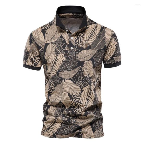 Herren Polos 2023 Sommer Blatt Print Top Kurzarm Polo European Fashion Shirt