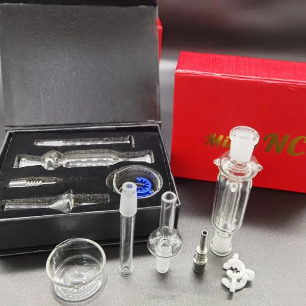 Vidro Bong Micro NC Kit Coletor de Néctar Mini 10mm Hookahs com Titânio Prego Ash Catcher Oil Rig Dab Palha Tubulação de Água Boutique Box Vermelho