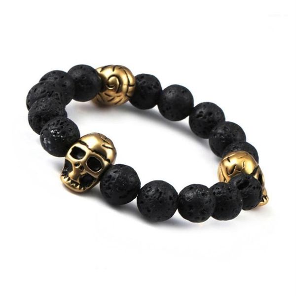 Charm Armbänder Mode Northskull Edelstahl Schädel Armband für Frauen Natürliche Lava Stein Perlen und Tigerauge Men1242k