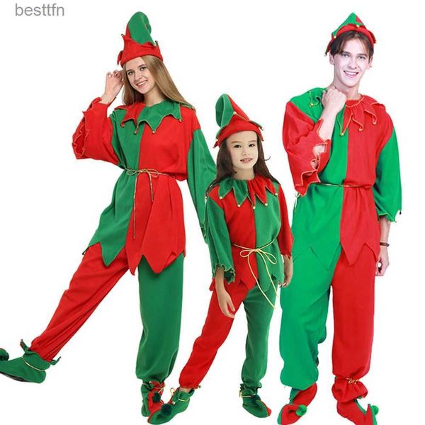 Tema Traje Adulto Mulheres Verde Elf Halloween Cosplay Venha Homens Natal Vem Xmas Outfits Set Kid Família Natal Papai Noel ComeL231013