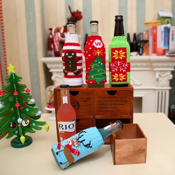 Manicotto refrigerante per bottiglia di birra di Natale Fiocco di neve Alce Stampato Manicotto per bottiglie isolante in acrilico Decorazione per bottiglia di birra di Natale