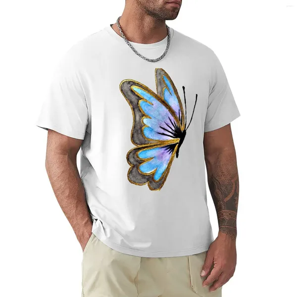 Erkek Polos Güzel Kelebek Gold Trim-Fute Renkli Kelebekler T-Shirt Özel Tişörtler Kawaii Men için Donatılmış Giysiler
