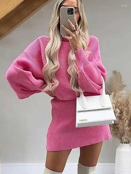 Suéteres femininas Boho inspirado suéter rosa mulheres gola alta batwing manga cortada pullovers outono inverno sexy senhoras