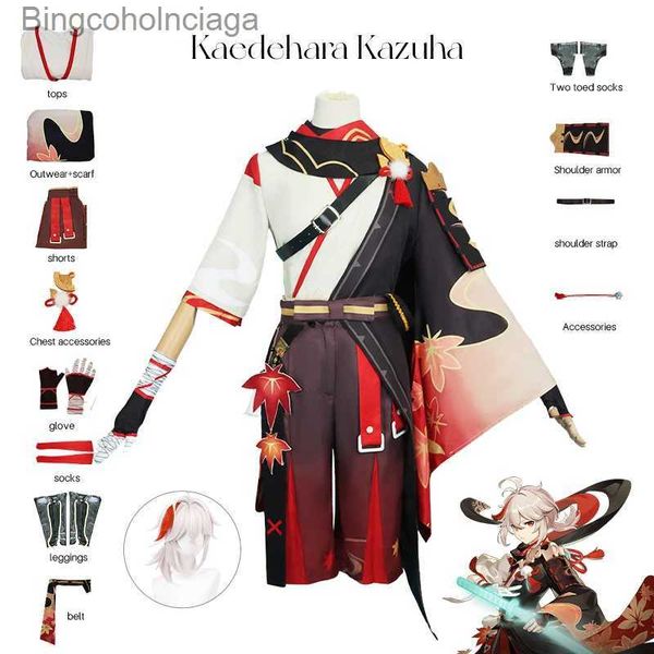 Costume a tema Gioco Genshin Impact Kaeara Kazuha Cosplay Come Halloween Carnevale Sarai Come Parrucca uniforme Occhiali rossi per donnaL231013