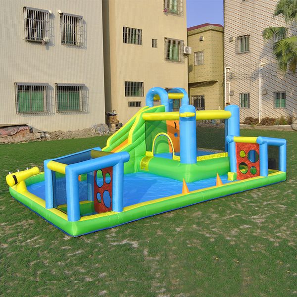 Casa de salto inflável 7 em 1, salto e escorregador com aro de basquete, campo de futebol, jogos, quadra esportiva, gol de futebol, playground, parque ao ar livre, jardim, presentes para festas, brinquedos