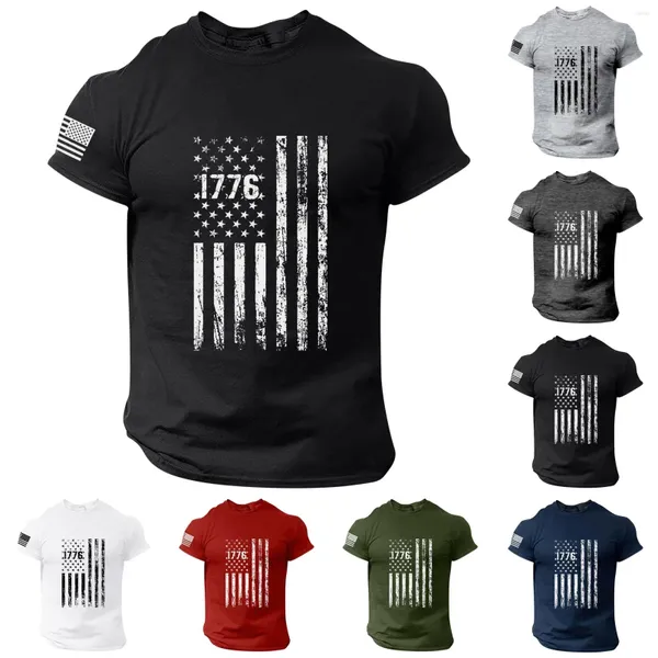 Homens camisetas Mens Plain Independence Day Flag Imprimir Primavera / Verão Lazer Esportes Confortáveis Respirável Blusas Clássicas Homens