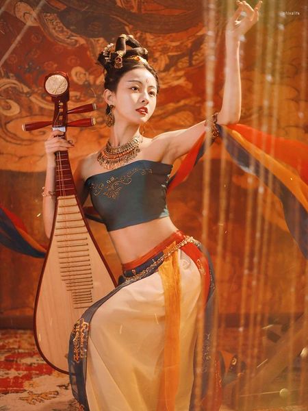 Palco desgaste chinês drama antigo traje dunhuang ópera dança roupas desempenho saia hanfu terno feminino