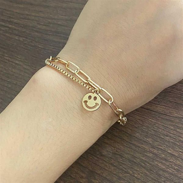 Hollow Out Smiley Yüz Mektubu İnci Kolye Kadınlar Bilezik Hip-Hop Mizaç Öğrenci El Aksesuarları Altın Zincirler Bracele250q