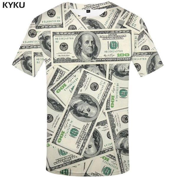 Футболка KYKU с долларом, мужские футболки с деньгами, готическая 3d футболка, забавные футболки, футболка в стиле хип-хоп, крутая мужская одежда, новинка 2018 года, летняя футболка Top250I