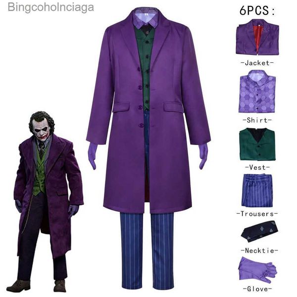 Tema Kostüm Film TV Kara Şövalye Joker Palyaço Cosplay Comes Joker Heath Ledger Suit Mor Ceket Üniforması Cadılar Bayramı Geliyor giyim 231013