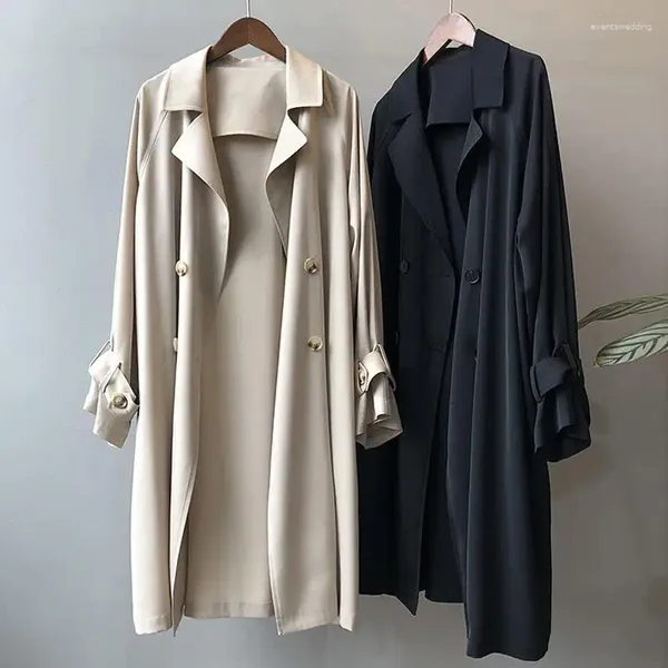 Trench da donna Autunno Primavera Donna Moda coreana Doppio petto Stile universitario Allentato Media lunghezza Abbigliamento femminile A863