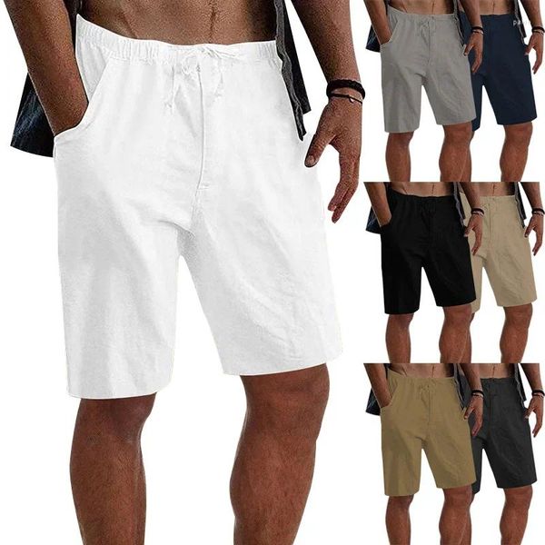 Herren-Shorts aus Baumwolle und Leinen für junge Männer, einfarbig, locker sitzende Sommer-Freizeithose im Freien, europäische amerikanische Modetrends