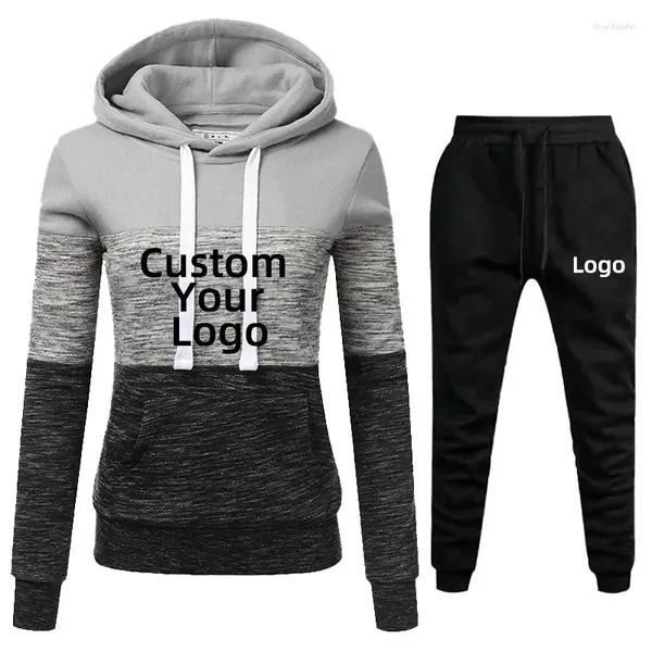 Calças femininas de duas peças moda esportiva cor listrado hoodies conjunto ao ar livre senhoras casual manga longa pulôver jogger 2 pçs terno