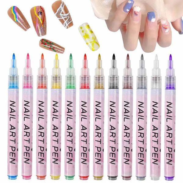 Nagellack 12 Stifte Quick Dry Point Graffiti Dotting Pen Acrylfarbe DIY Form Liner Pinsel für Frauen 231012