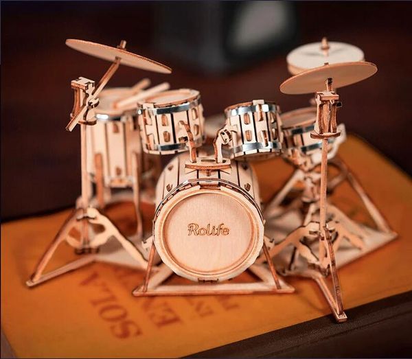 Rolife 3D Wooden Puzzle Games Saxophone Drum Kit Picculonamento Modello di violoncello Giocattoli per bambini Regali di compleanno per bambini