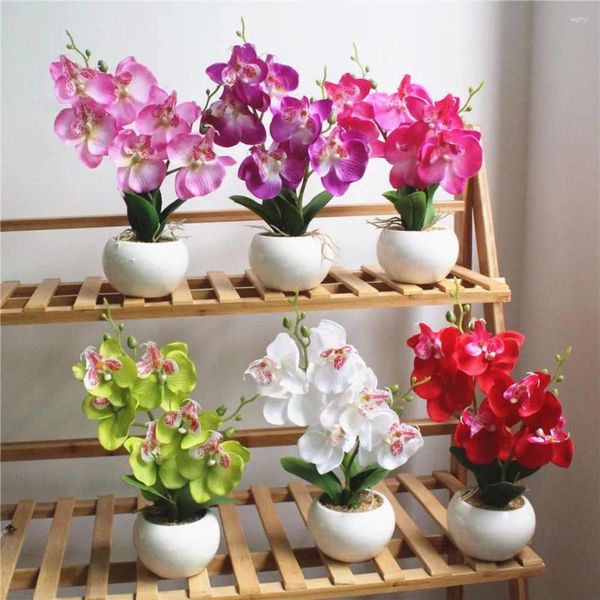 Flores decorativas borboleta artificial orquídea vaso bonsai com vaso plantas falsas para casa quarto sala de estar decoração presentes