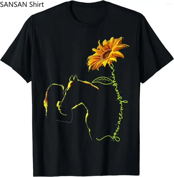 Herren-T-Shirts, Pferdemädchen, Sonnenblume, Reiten, Reiterliebhaber, Männer und Frauen, kurzärmeliges schwarzes T-Shirt