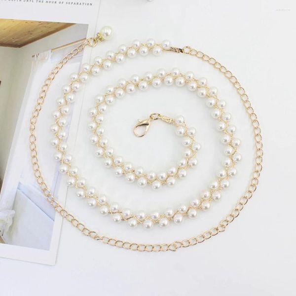 Cinture Perle semplici Cintura lunga sottile Perline di perle Catena in vita Corpo Abito in metallo Cintura sottile Gancio regolabile Fai da te