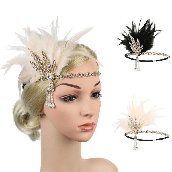 Zarif başlık tüy sineklik headband kadınlar parlak great gatsby headdress başlık vintage moda saç aksesuarları