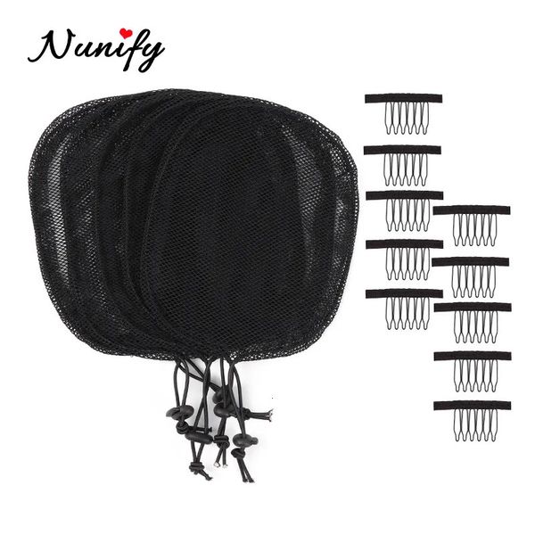 Peruca bonés rabo de cavalo net cordão base net peruca forro bonés para fazer cabelo afro bun rabo de cavalo net com 10 pçs pentes preto guleless hairnet 231012