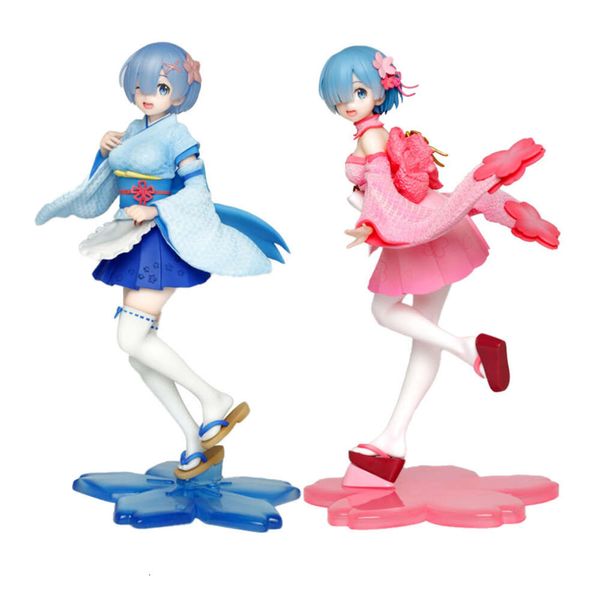 Trajes de mascote 22 cm Anime Figura Rem Re: vida em um mundo diferente de Zero Kimono Saia Terno Standing Pose Modelo Boneca Brinquedo Presente Caixa de coleta