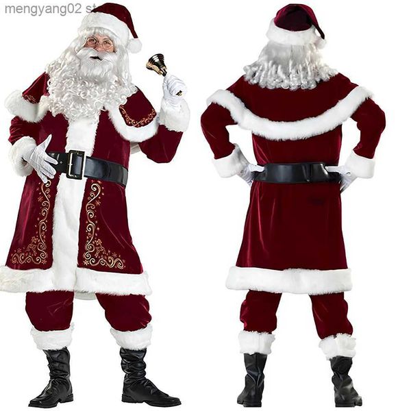 Traje temático Papai Noel vem para homens Deluxe Red Velvet Xmas Christmas Suit Outfit Adulto Oversize Christmas Holiday Party Cosplay Come T231013