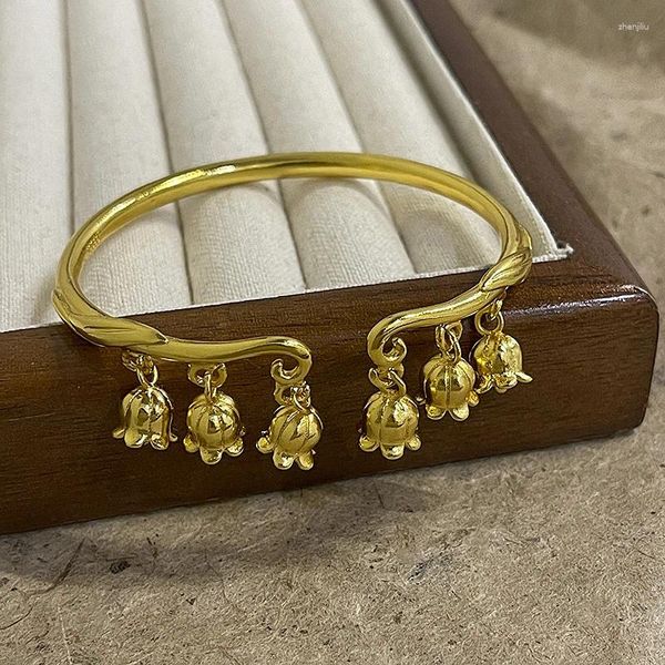 Bangle 2023 Moda Coreana Jóias 14k Banhado A Ouro Lírio Do Vale Flor Pingente Pulseira Aberta Elegante Acessórios Diários Femininos