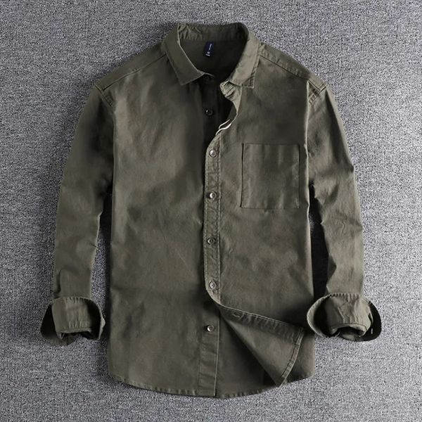 Camisas casuais masculinas Amekaji Men Cargo Camisa Manga Longa Lavada Algodão Puro Uniforme Militar Luz Casual Trabalho Safari Estilo Camisas Masculinas Top Coats 231012