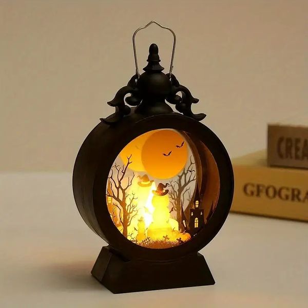 Torne o Halloween mágico com esta lanterna de tempestade suspensa com luz de vela eletrônica LED vintage!