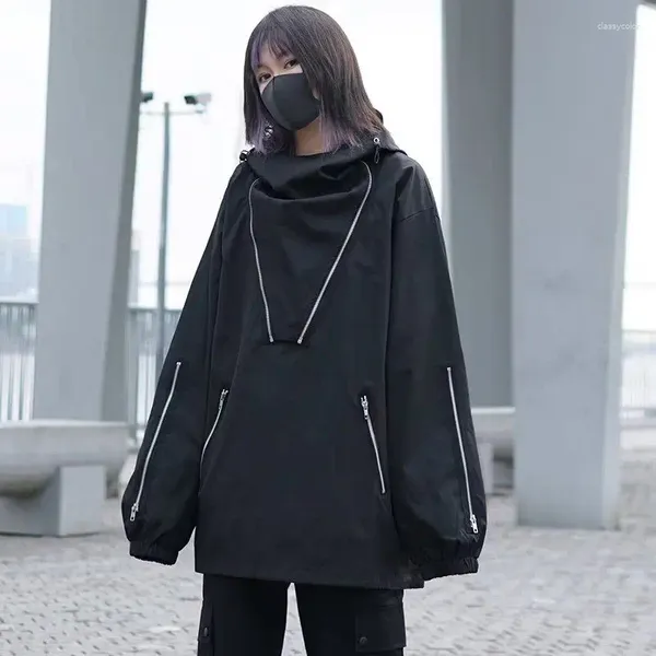 Giacche da donna Deeptown Techwear Streetwear Giacca a vento Felpe da donna Gotico con cerniera con cappuccio Oversize Hippie Pullover nero Autunno