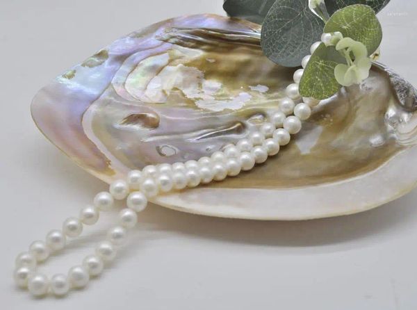 Girocollo HABITOO Reale 18 pollici 8-9mm Collana di perle d'acqua dolce bianca naturale per gioielli da donna Argento 925 Colore oro Chiusura a moschettone