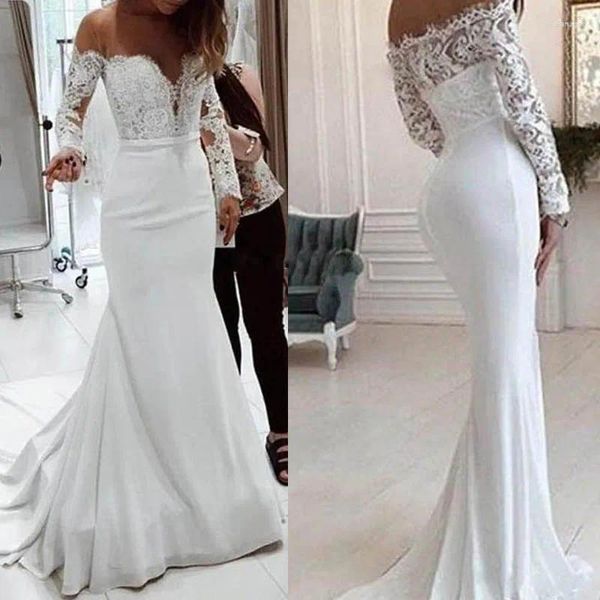 Casual Kleider Weiß Frauen Elegante Hochzeit Party Meerjungfrau Eine Schulter Spitze Nähte Robe De Soire Mariage Abend Ballkleid Vestido